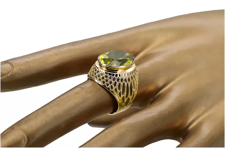 Or jaune 14 carats Péridot jaune Anneau Vintage vrc089y